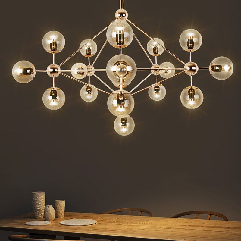 18 Licht moderne lineaire zwarte kroonluchter met Globe Shade