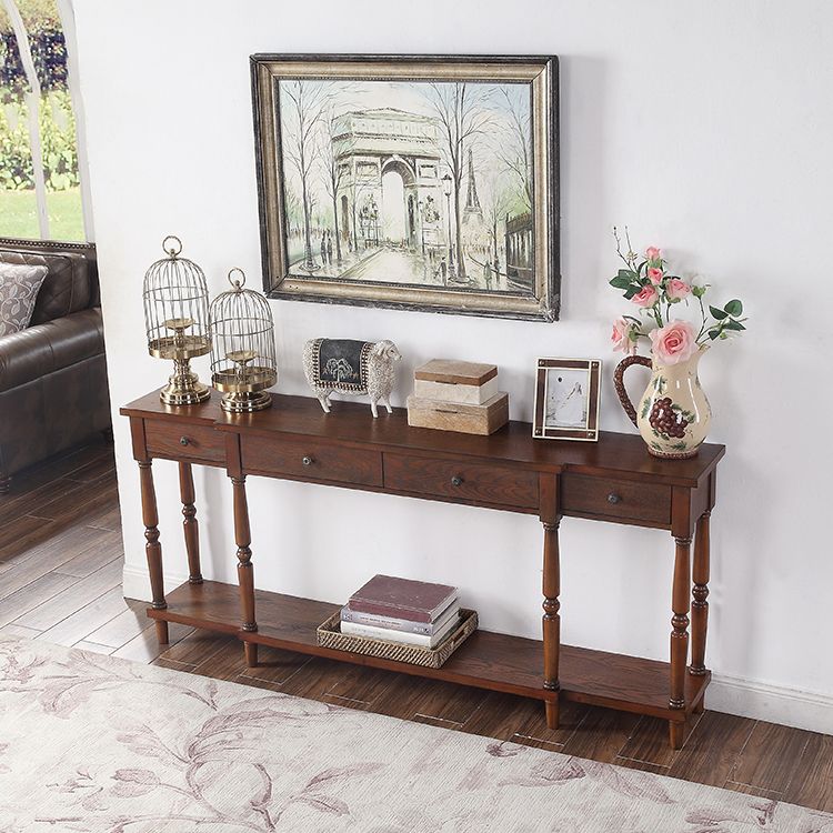 French Country Wood End Table Rectangle Console Sofa Table for Hall