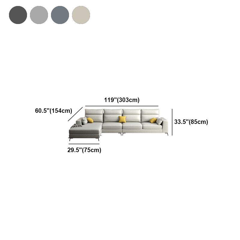 Faux Leather L-Shape Sectional with Pillow Back for Four People