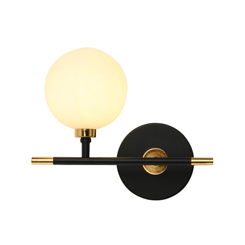 Black Gold Wall Mount Lamp 1-Light Modern Spherical with Glass Shade for Bedroom