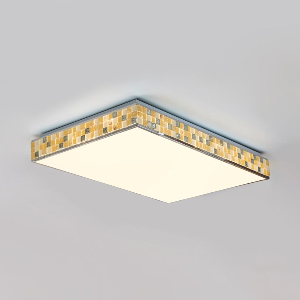 18"/35.5" W Cube Ceiling Fixture Retro Style Mosaic Glass 1 Bulb Flush Mount Ceiling Light in Beige