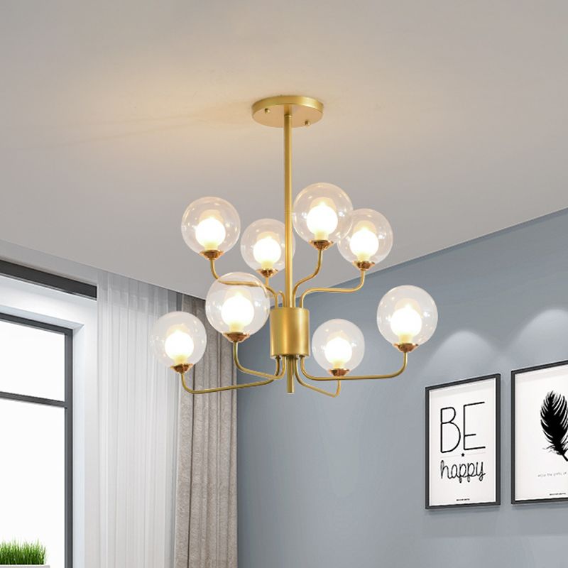 2-Tier Ball Clear Glass Chandelier with Radial Design Contemporary 8/12/18 Lights Black/Gold Hanging Light Fixture