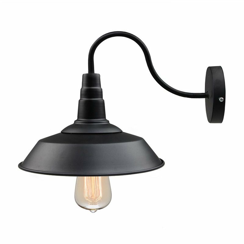 Metallic Black Wall Light Fixture Barn Shade 1 Head Rustic Wall Mount Lamp with Gooseneck Arm