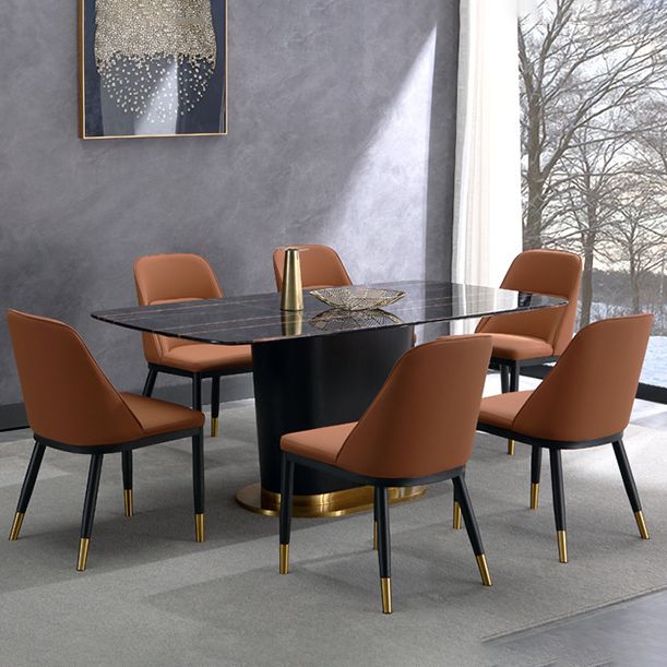 Glam Upholstered Dining Chairs Faux Leather Kitchen Dining Chair in Orange