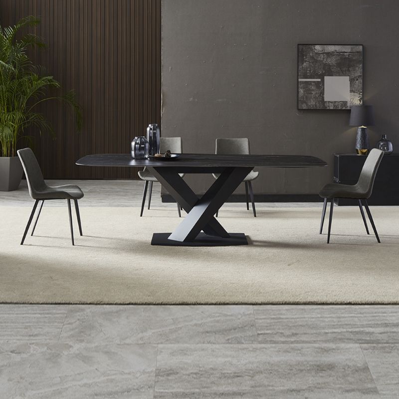 Industrial Black Table for Restaurant Rectangle Dining Table with Pedestal Base