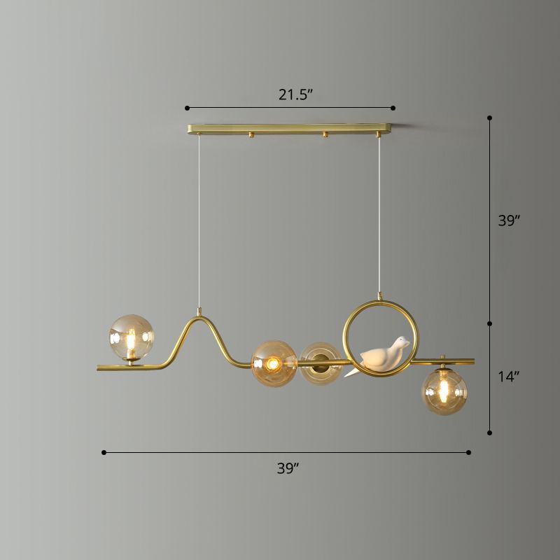 Postmodern Curve Island Affermazione Light Metallic Dining Room lampada a sospensione con sfera di vetro