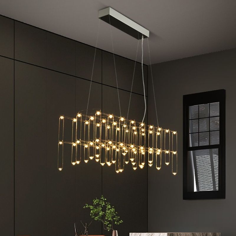 Nordic Style LED Hanging Lamp Rectangle Shape Island Light Fixture for Living Room
