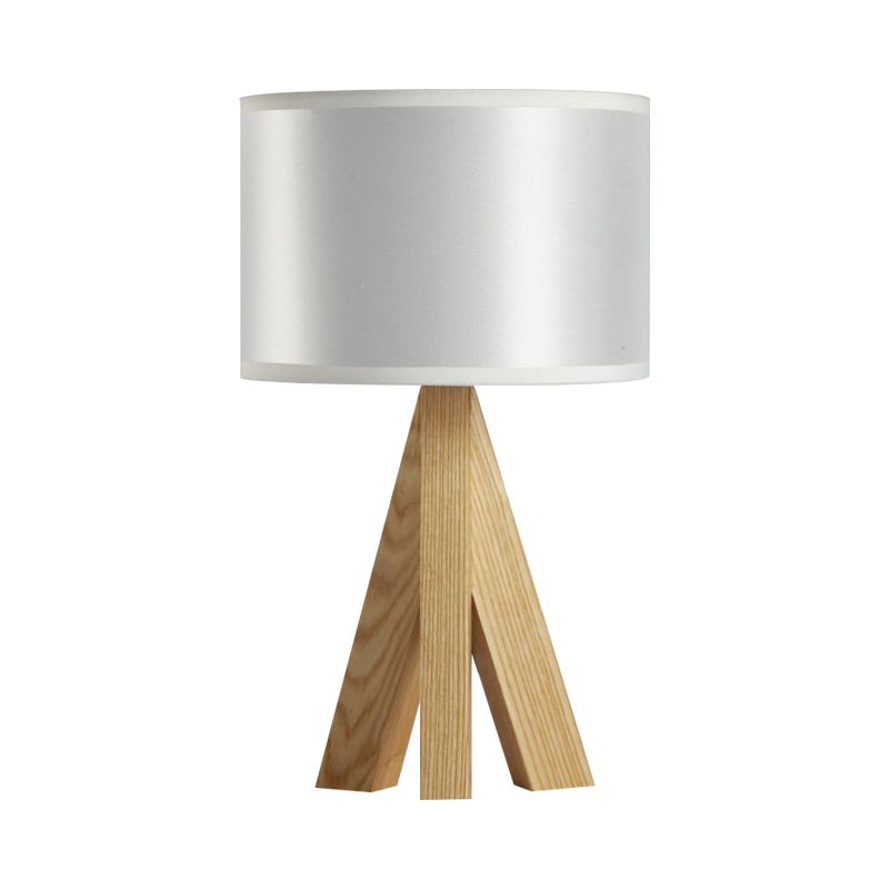 Black/White Cylinder Table Lighting Modern 1 Light Fabric Night Lamp with Wood Tripod Stand