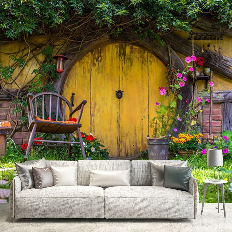 Customized Photo Print Modern Murals with Patio of Log Cabin Pattern in Yellow-Green