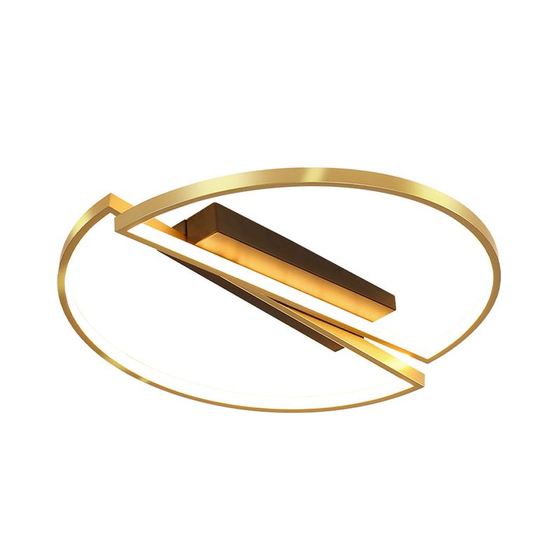 Simple Square/Round Frame Flushmount Metallic LED Bedroom Flush Mount Fixture in Gold, Warm/White Light