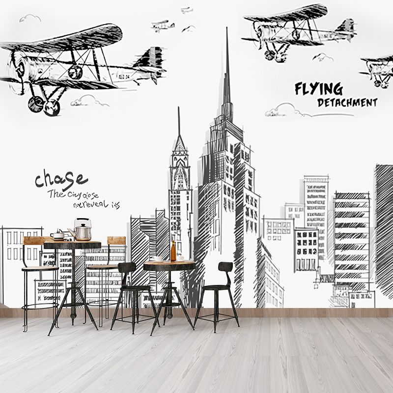 European Skyscraper Mural Pastel Color Industrial Nostalgic Wall Decor for Living Room