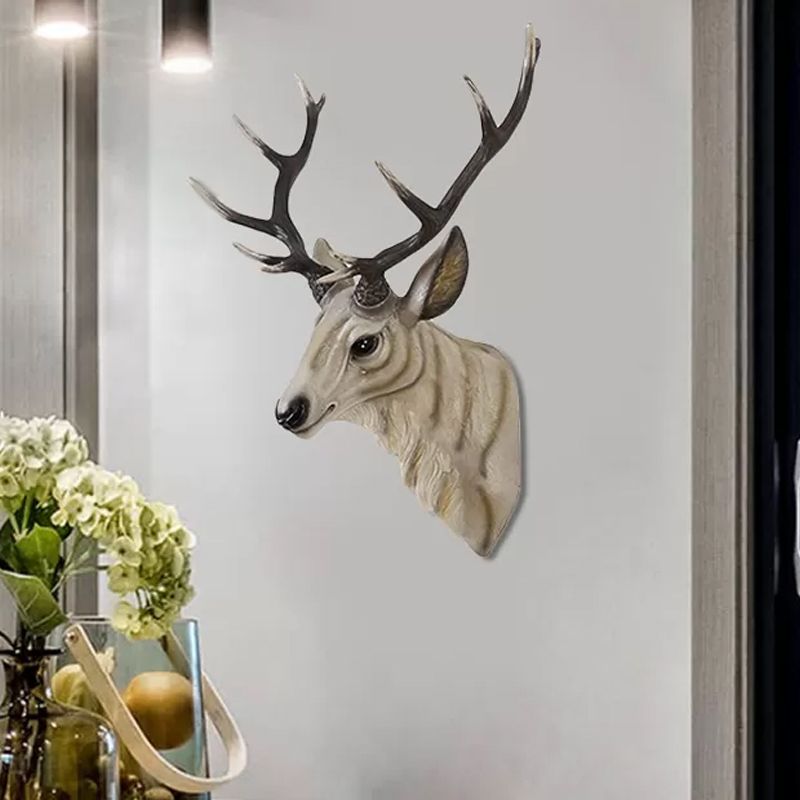 Grey/White/Brown 1 Light Sconce Lamp Traditional Style Resin Deer Shaped Wall Lighting Fixture for Bedroom