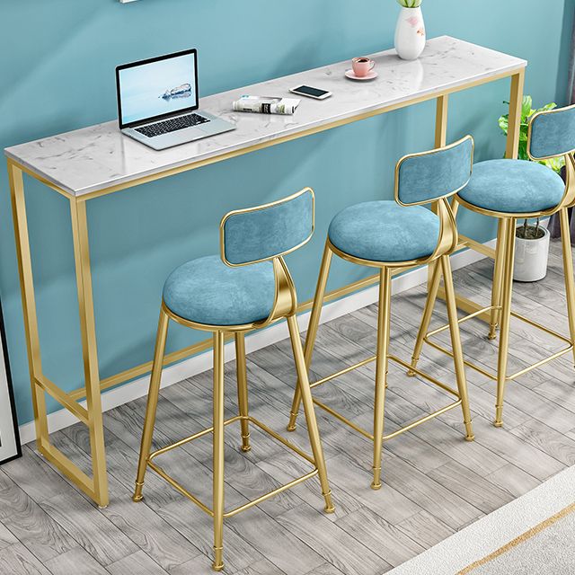 Rectangle Marble Top Bistro Table Modern Pub Table with Metal Trestle