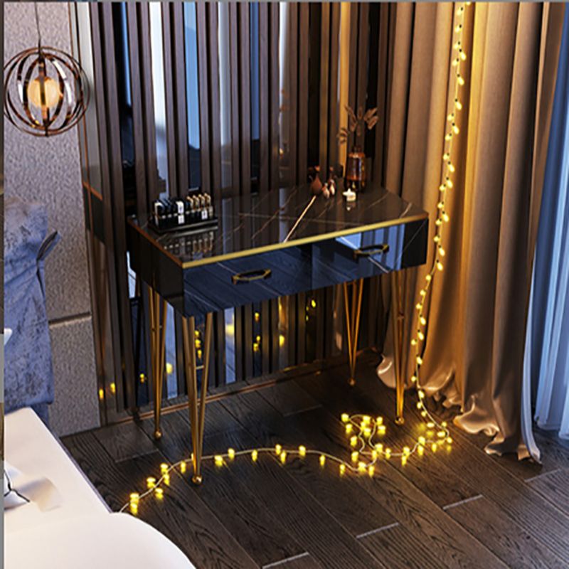 Glam Stone Top Makeup Dressing Table with Drawers in Black for Living Room