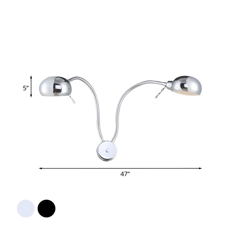Doppelwölker Metall Wandleuchte Industrial Style 2 Lichter Schlafzimmer Wandleuchte mit flexiblem Arm in Schwarz/Chrom