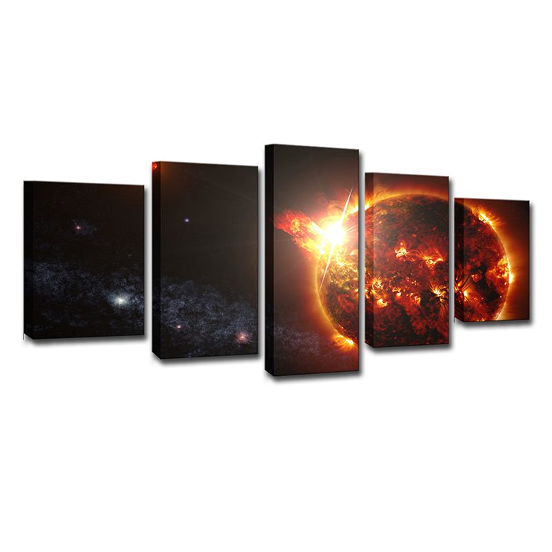 Planet Explosion Canvas Art for Boys Room Space Universe Wall Decor in Black, Multi-Piece