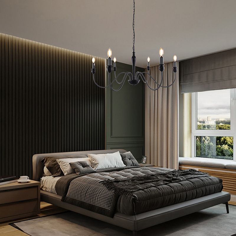 Ligera de lámpara de araña de mechón de black metal con velería antigüedades industriales para sala de estar para sala de estar