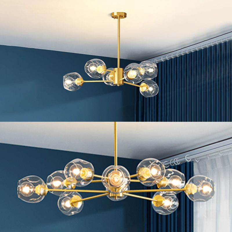 Gouden sputnik kroonluchter eenvoud helder glazen schaduwverlichting voor slaapkamer