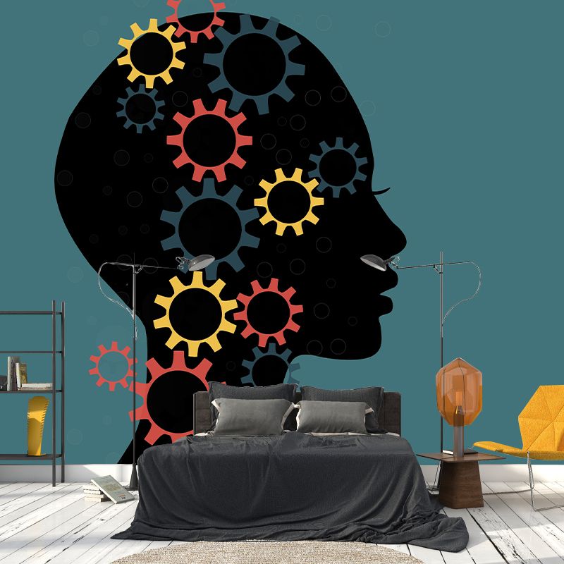 Horizontal Illustration Metal Gears Mural Mildew Resistant for Decoration