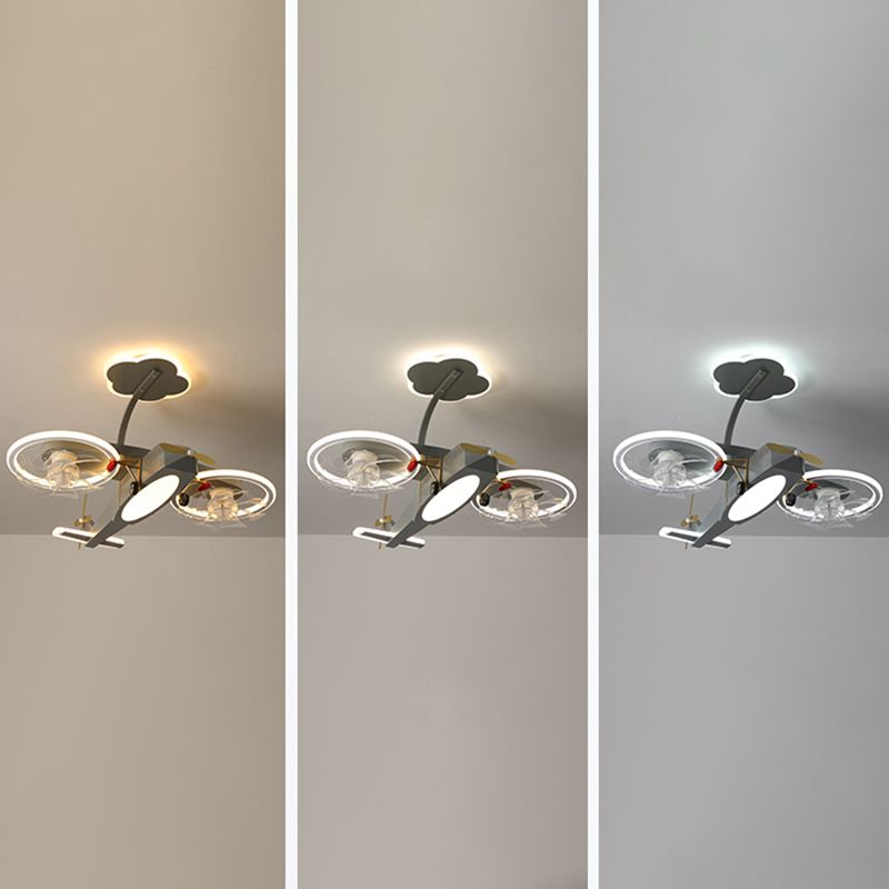 Kids LED Ceiling Fan Lamp Airplane Metal Fan Lighting in Grey for Bedroom