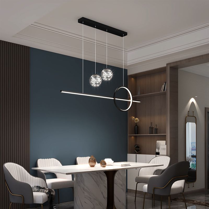 4 Lights de la isla de luz ligera Luces de la isla de vidrio contemporánea en negro