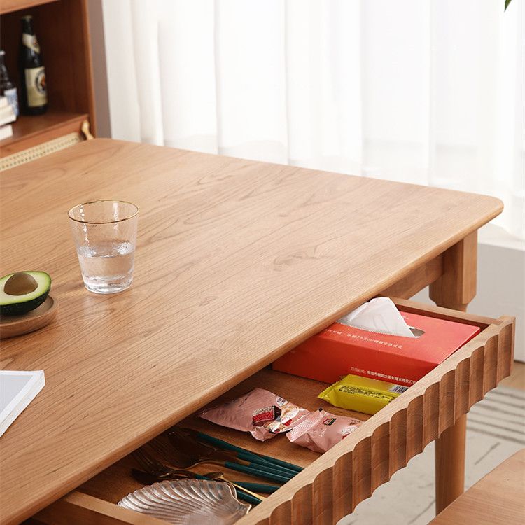 Table à manger rectangulaire moderne en bois massif de cerisier avec 4 pieds pour restaurant