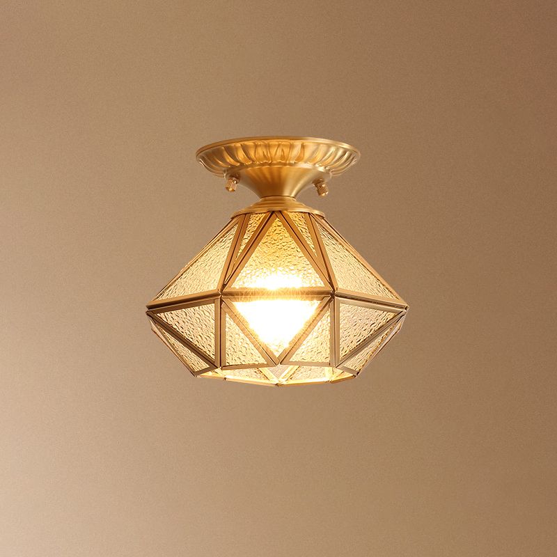 Vintage Prismatic Ceiling Flush Mount Glass Semi Flush Mount Light in Brass