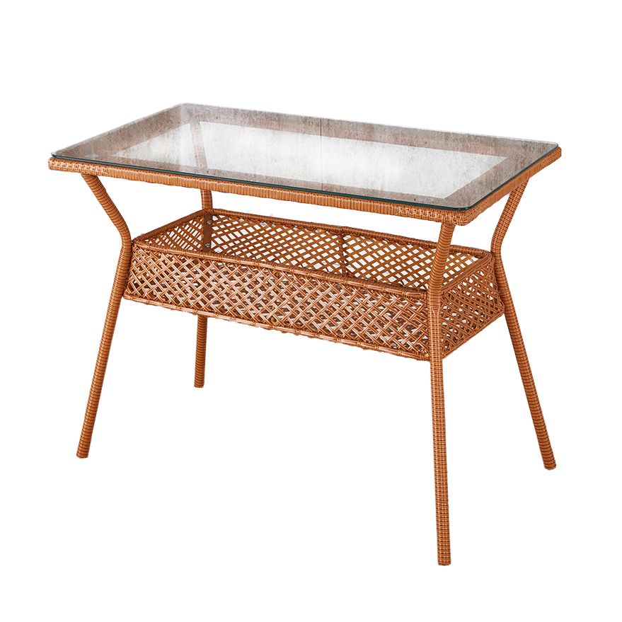 Rattan Contemporary Rectangular Dining Table Glass Top Table for Dining Room