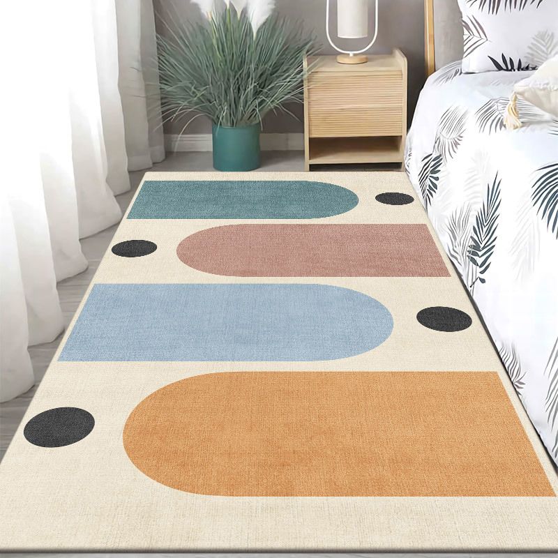 Dark Orange Nordic Rug Polyester Color Block Rug Washable Rug for Drawing Room