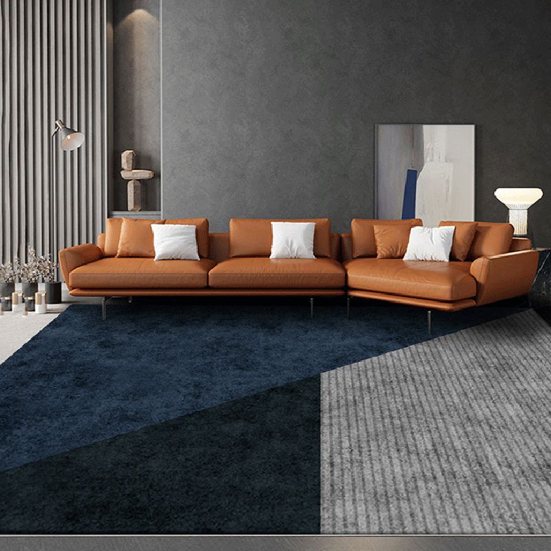 Navy Modern Area Rug Geometric Pattern Polyester Area Rug Stain Resistant Carpet for Drawing Room