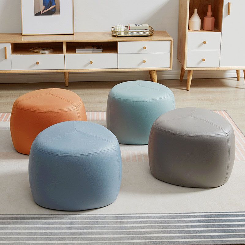 Modern Pouf Ottoman Faux Leather Upholstered Solid Color Triangle Shape Ottoman