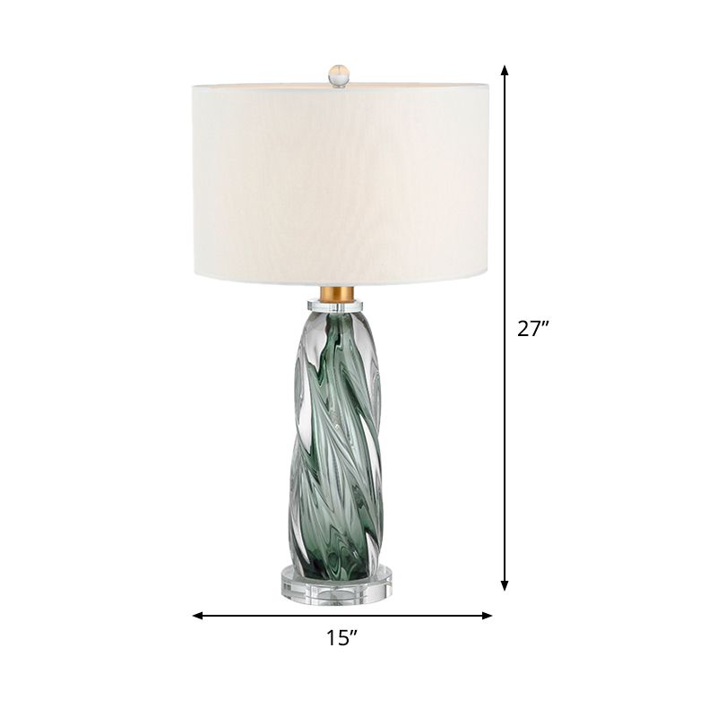 Fabric Cylindrical Task Light Contemporary 1 Head White Nightstand Lamp with Twist Pewter Glazed Crystal Base