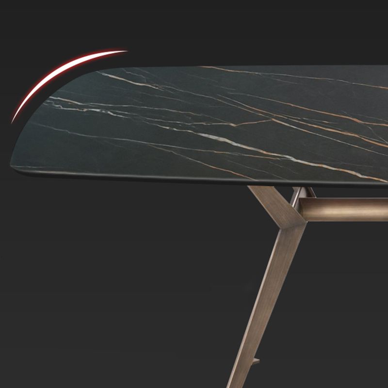 Mesa de comedor de piedra sinterizada industrial Rectángulo Tapa negra con base de metal