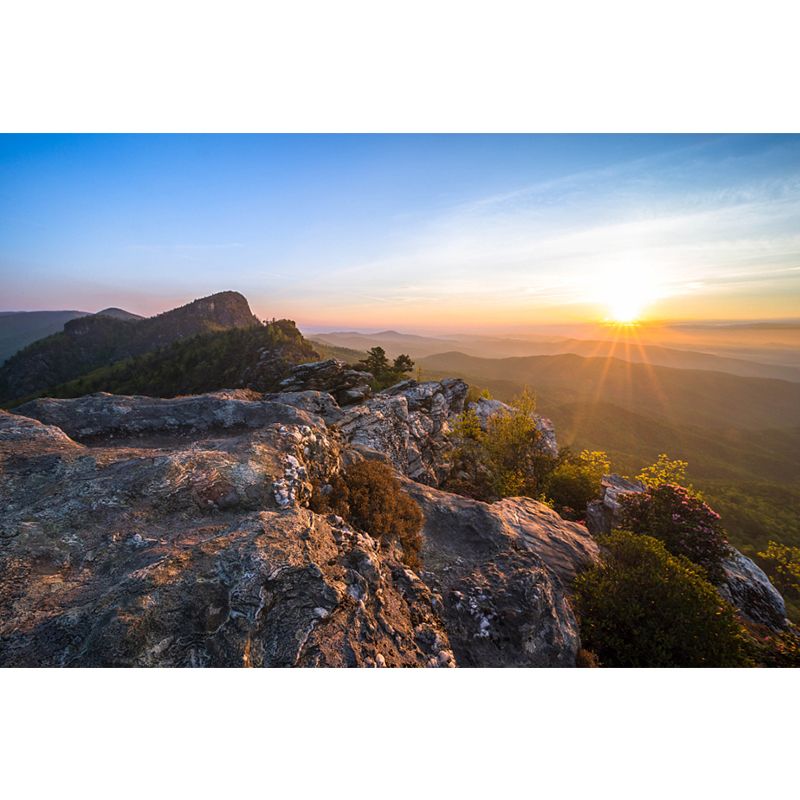 Custom Photo Print Modern Mural with Sunrise View from Rock Peak Pattern in Brown
