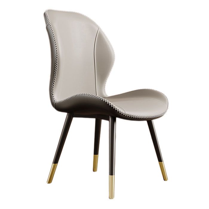 Glam Leather Dining Chair Wingback Side Furniture in Matte Finish for Indoor