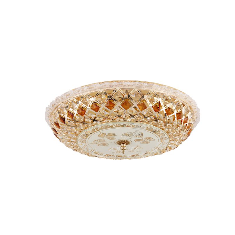 Round Bedroom Flush Mount Lamp Modern Hand-Cut Crystal LED Gold Ceiling Light Fixture