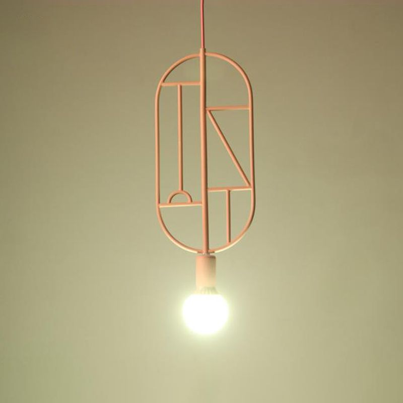 Geometrische Rahmen Droplampe Einfachheit Metallic 1 Kopf Schlafzimmer Anhängerleuchte mit bloßem Glühbirnendesign