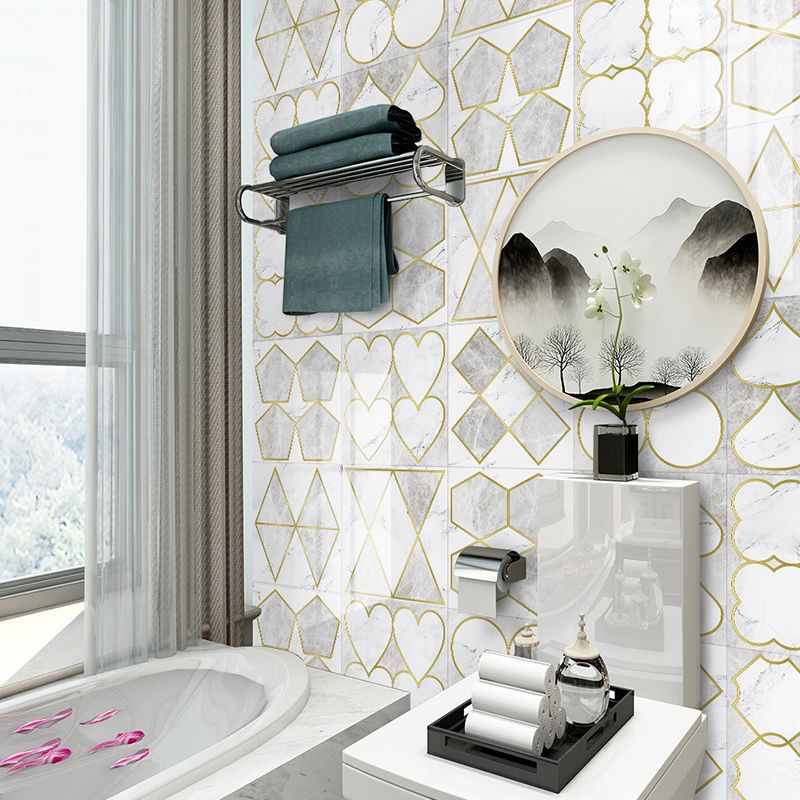 Modernist Geometry Wallpaper Panels for Bathroom 8' L x 8" W Adhesive Wall Covering in Grey