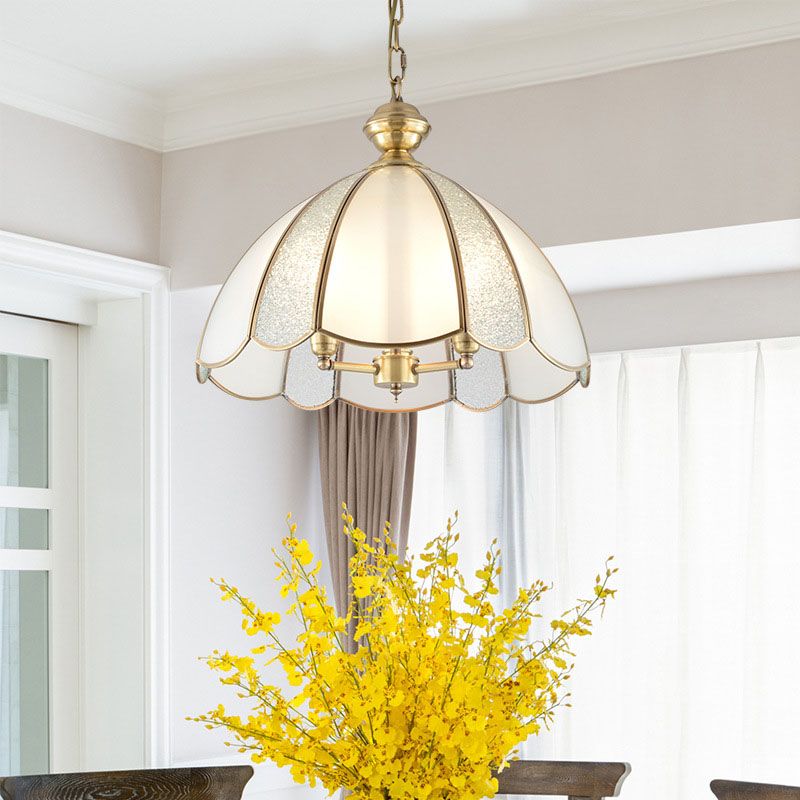 1 Bulb Ceiling Pendant Light Colonialism Kitchen Hanging Lamp with Scallop White Glass Shade