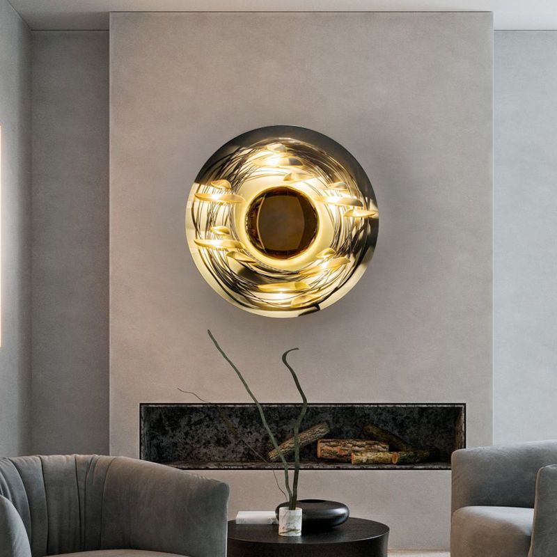 Metal Round Sconce Lights Modern Style 1 Light Wall Lighting Fixtures in Gold