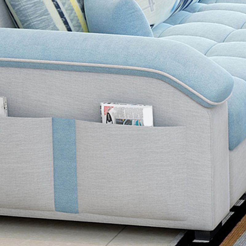 Sloped Arms Faux Leather and Cotton Blend Sectionals Sofa for Four People