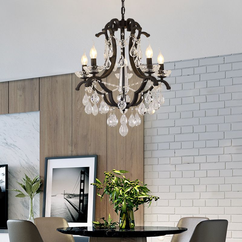 Candelabra Metall Kronleuchter klassisches Wohnzimmer Suspension Anhänger Licht in Schwarz mit Kristallakzent
