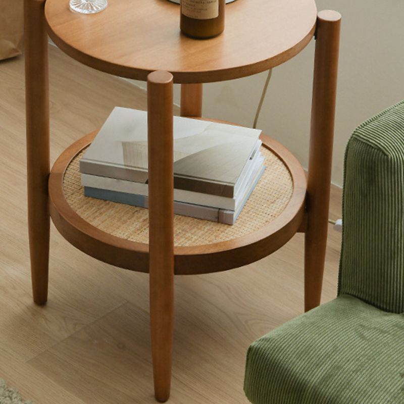 Nordic Cocktail Table 4 Legs Wooden with Storage Shelf Round Coffee Table