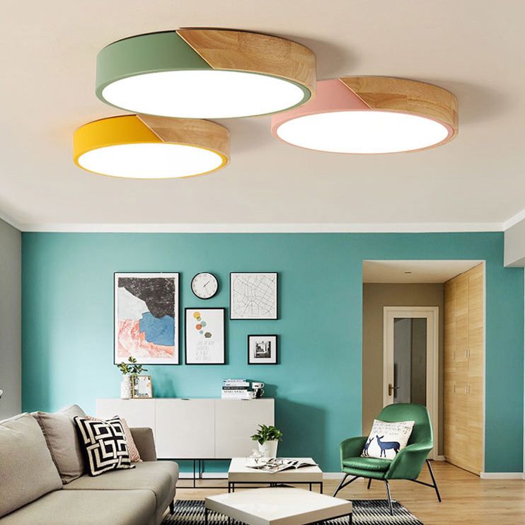 Plafonnier LED de style Macron avec cadre en métal et bois, plafonnier pour chambre d'enfant