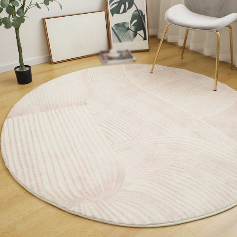 Beige Round Rug Area Carpet Polyester Non-Slip Backing Carpet for Living Room