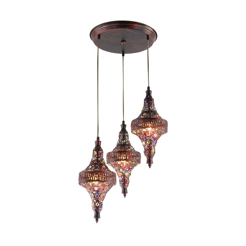 Copper 3 Bulbs Multi Light Pendant Traditional Metal Teardrop Suspension Lamp for Kitchen