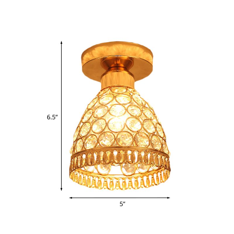 Globe/Cone Crystal Ceiling Flush Modern Single Head Hallway Flush Mount Lighting Fixture in Gold