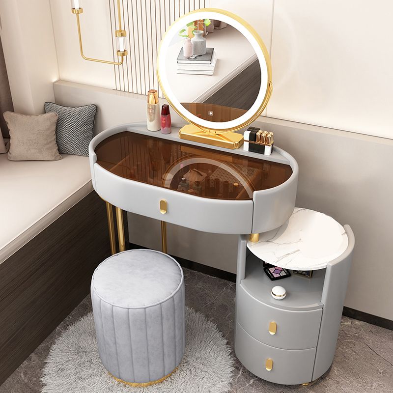 3 Drawers Glam Makeup Vanity Desk with Glass Top Makeup Vanity
