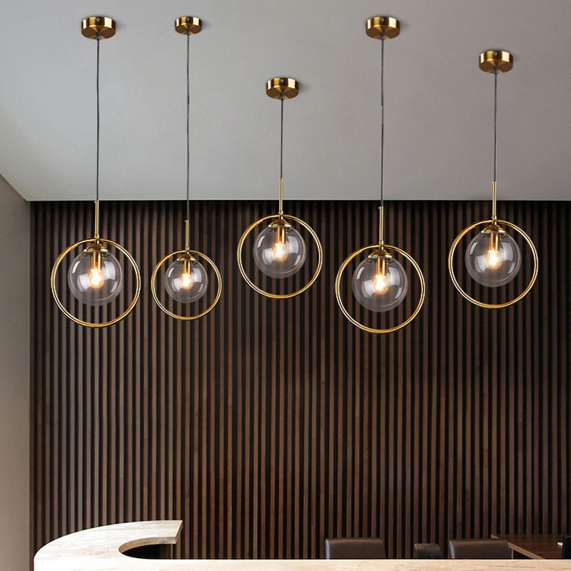 Spherical Pendant Lighting Contemporary Style Glass Clear Pendant Light Fixture for Bedroom