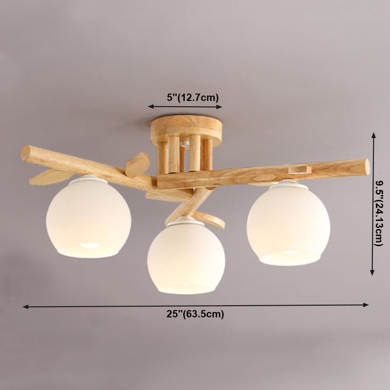 Log Color Indoor Ceiling Fixture in Modern Concise Style Wooden Globe Ceiling Light with Glass Shade